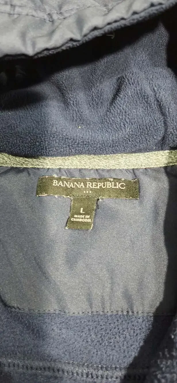 Banana Republic Navy Blue Quilted Front Full Zip Hoodie Jacket Fleece Sleeves Me